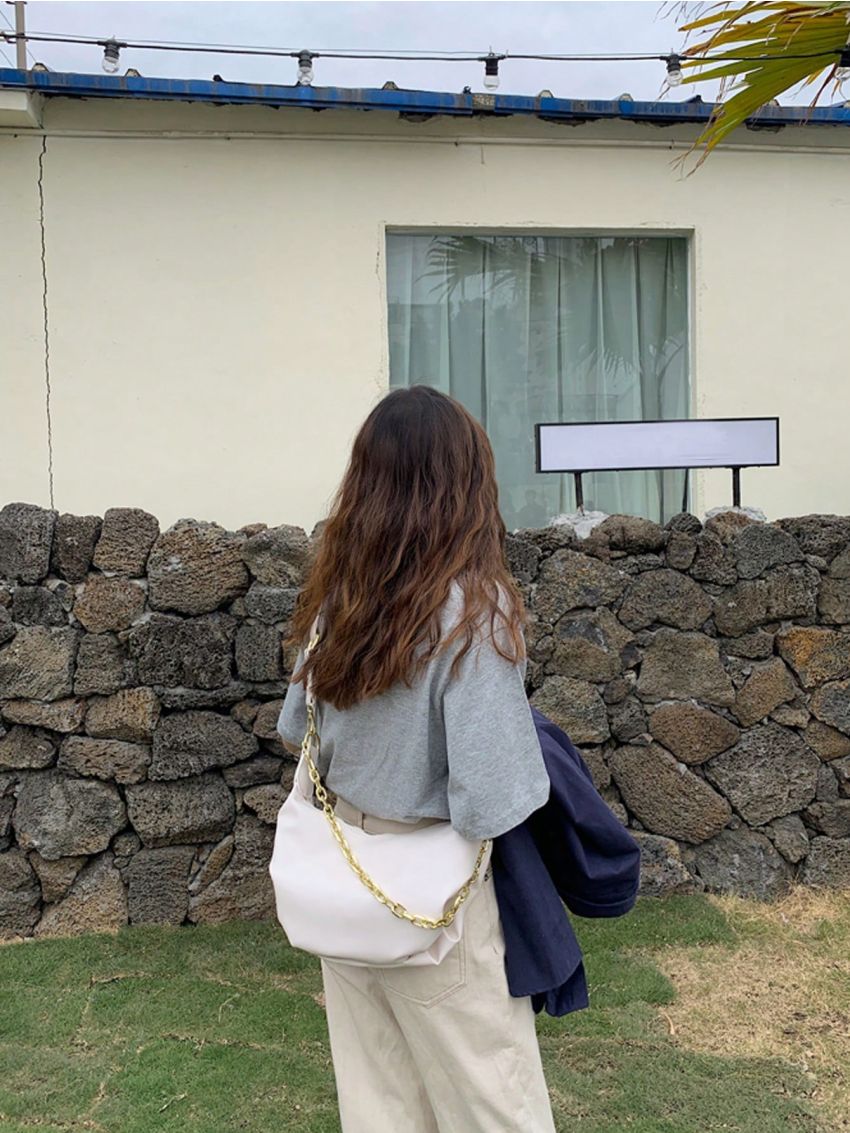 Medium Hobo Bag Ruched Detail Chain Decor