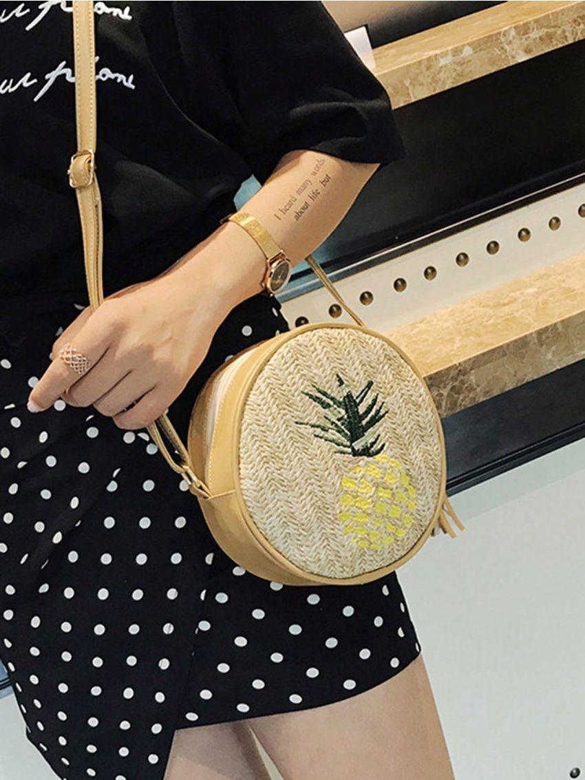 Mini Straw Bag Pineapple Graphic