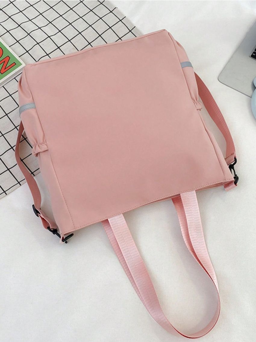 Medium Zipper Shopper Bag Pink Letter Graphic Adjustable-strap