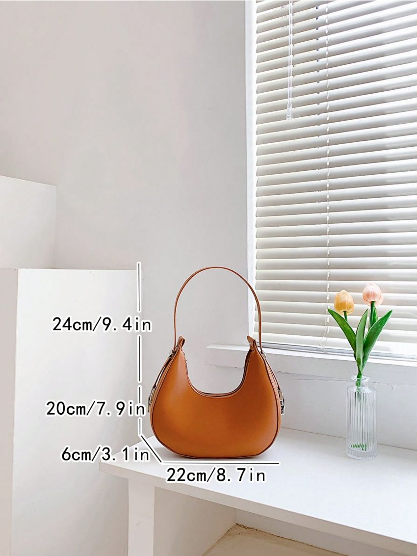 Minimalist Hobo Bag Small Zipper Brown Elegant