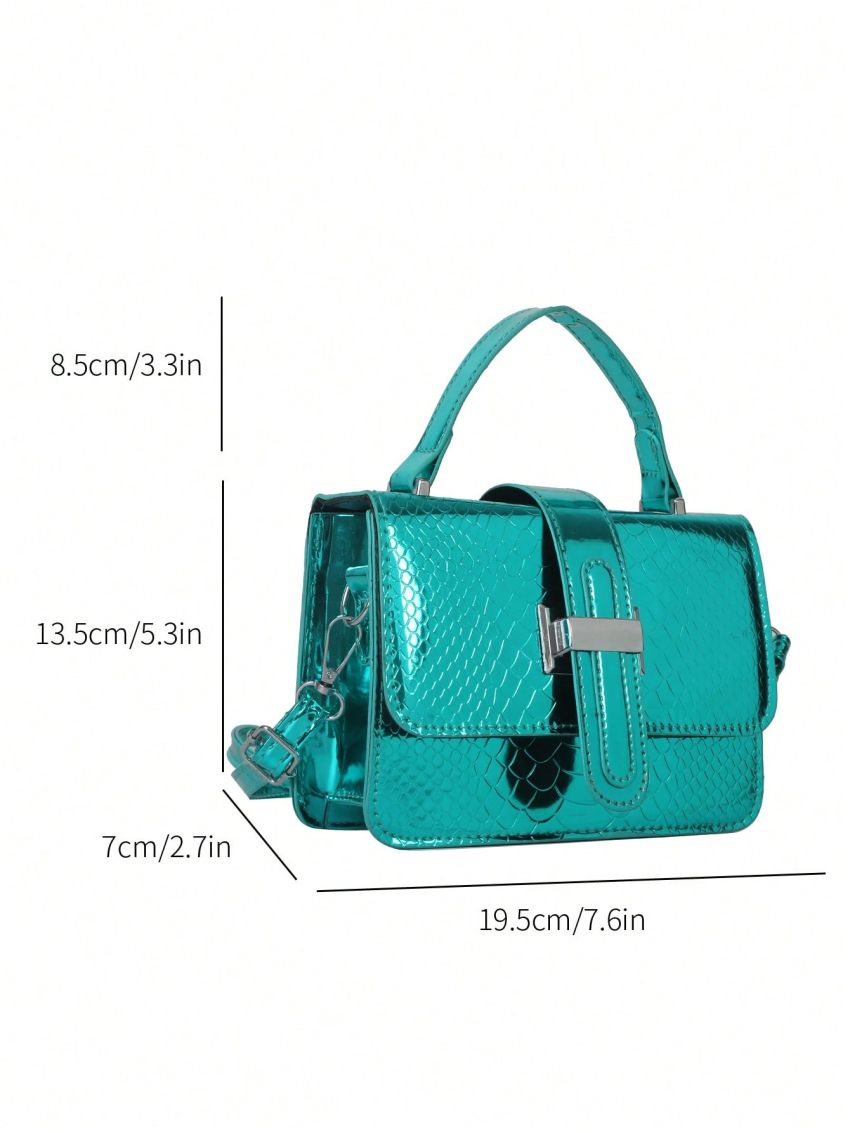 Mini Crocodile Pattern Handbag, Trendy Solid Top Handle Purse, Women's Elegant Crossbody Bag