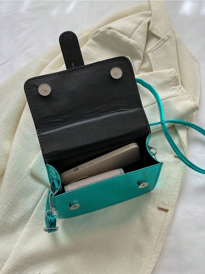 Mini Crocodile Pattern Handbag, Trendy Solid Top Handle Purse, Women's Elegant Crossbody Bag