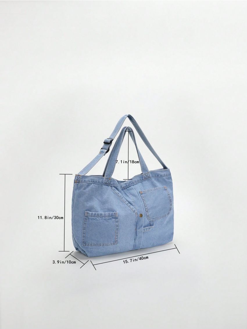 Stylish Denim Hobo Bag, Crossbody Bag For Work & School, Trendy Y2K Armpit Bag With Multiple Pockets