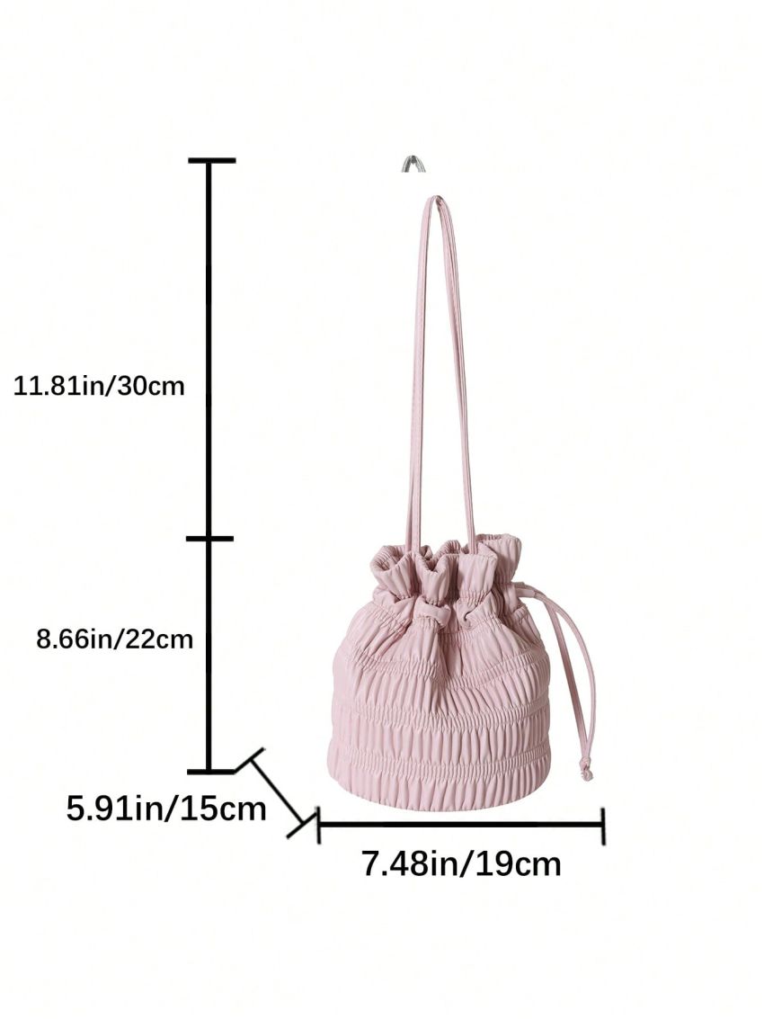Mini Bucket Bag Baby Pink Ruched Detail Drawstring