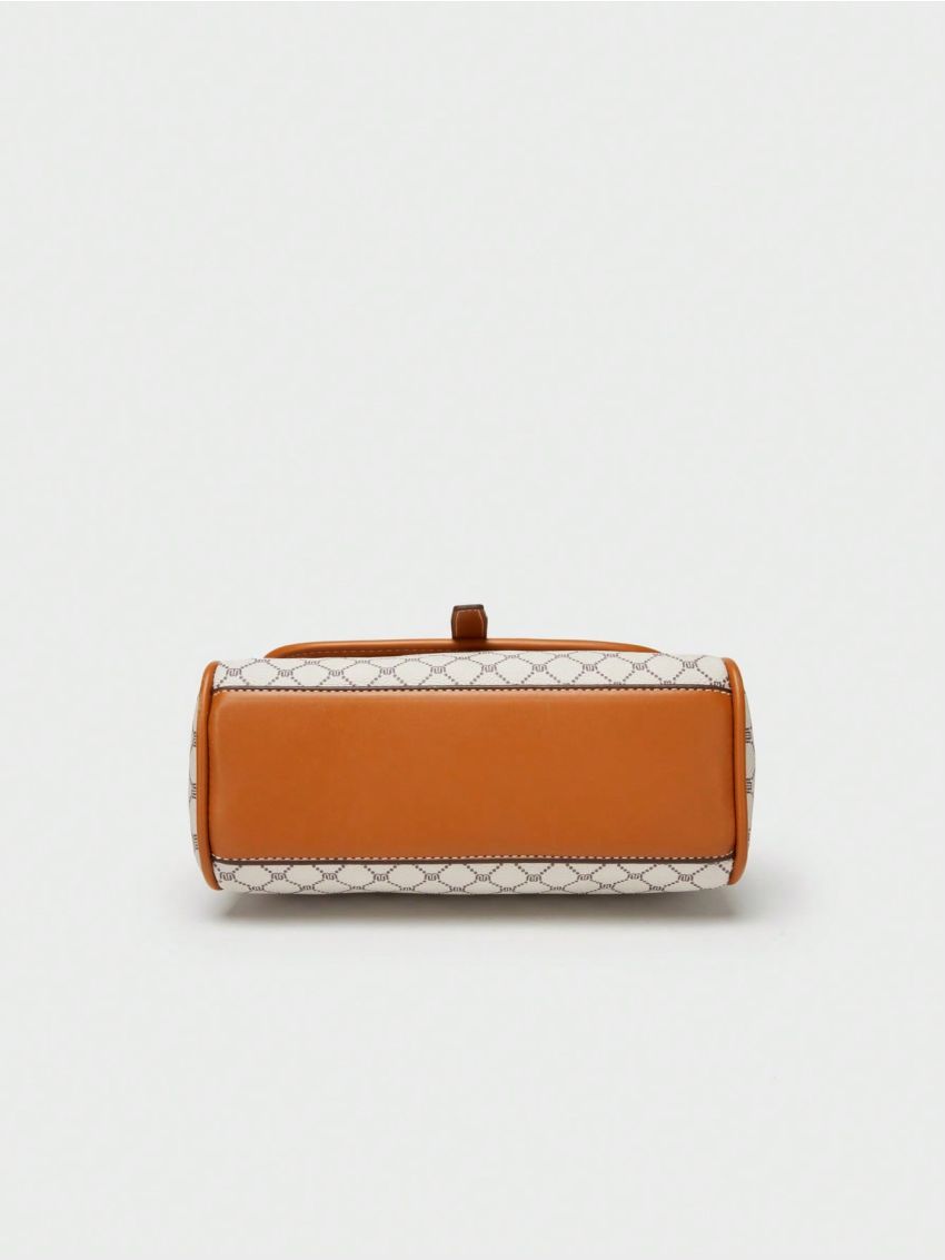 Small Flap Square Bag Vintage Geometric Pattern Top Handle PU