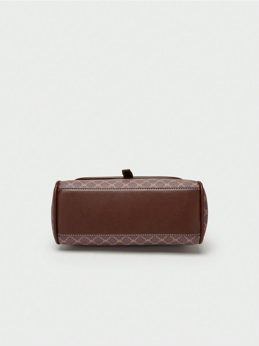 Small Flap Square Bag Vintage Geometric Pattern Top Handle PU