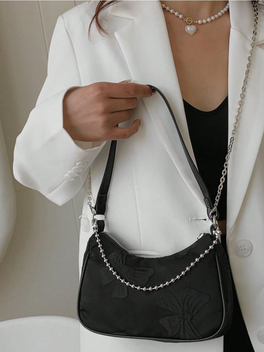 Bow Pattern Hobo Bag Fashionable Chain Zipper