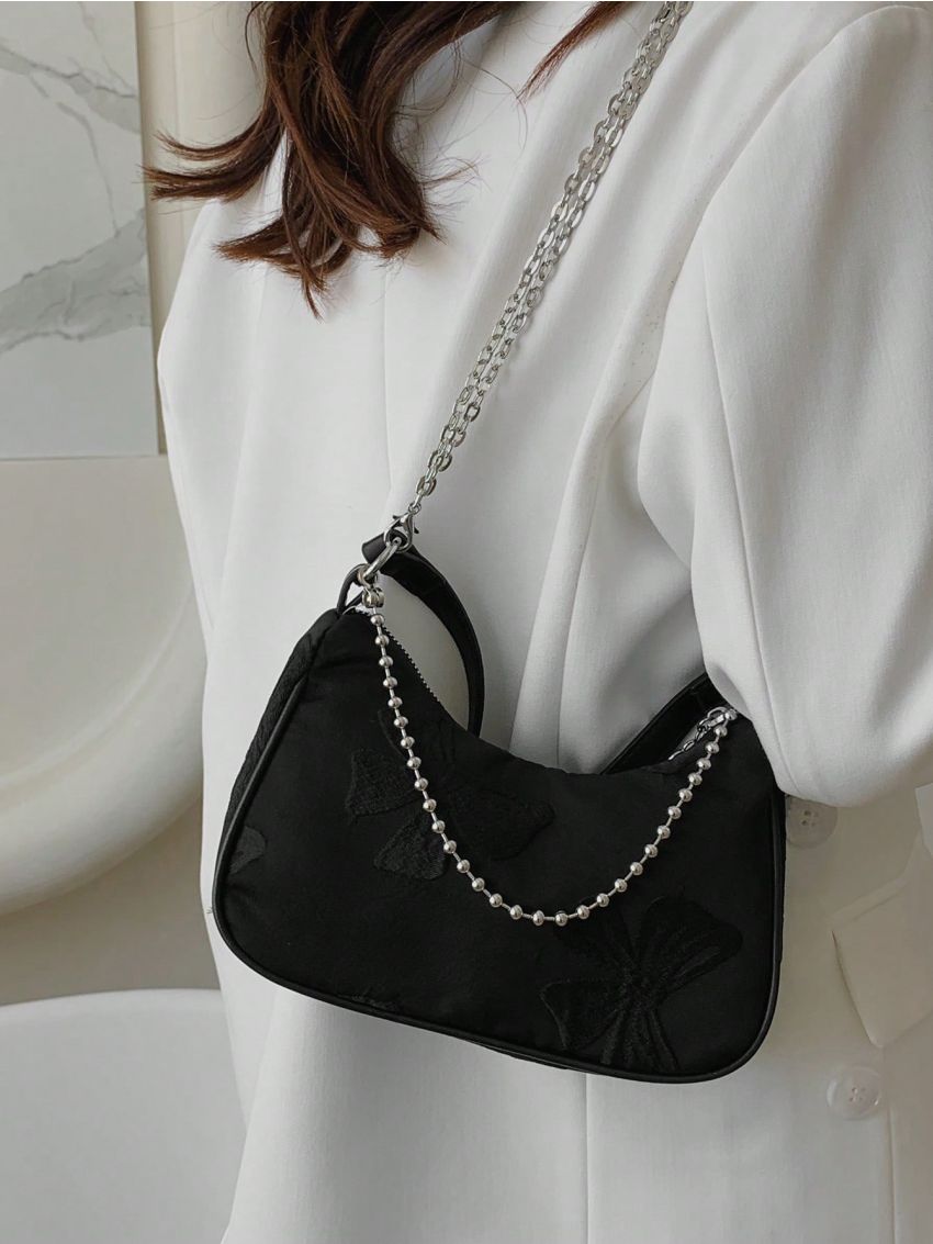 Bow Pattern Hobo Bag Fashionable Chain Zipper
