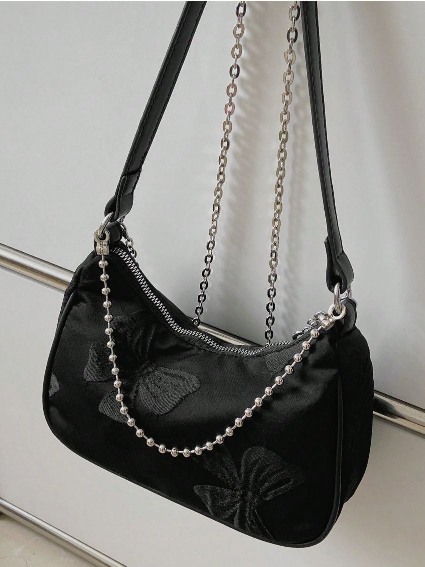 Bow Pattern Hobo Bag Fashionable Chain Zipper