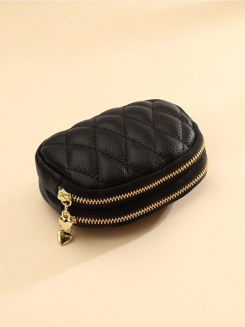 Litchi Embossed Coin Purse Fashionable Zipper Genuine Leather