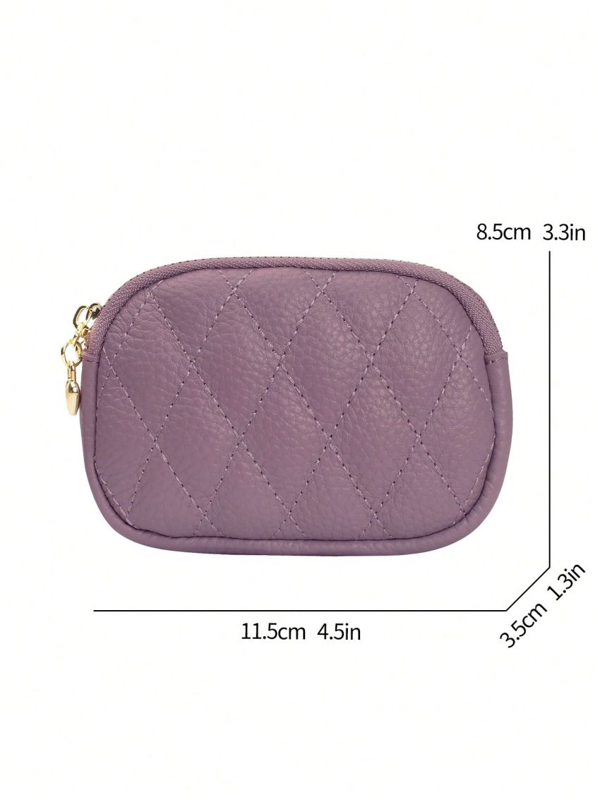 Litchi Embossed Coin Purse Fashionable Zipper Genuine Leather