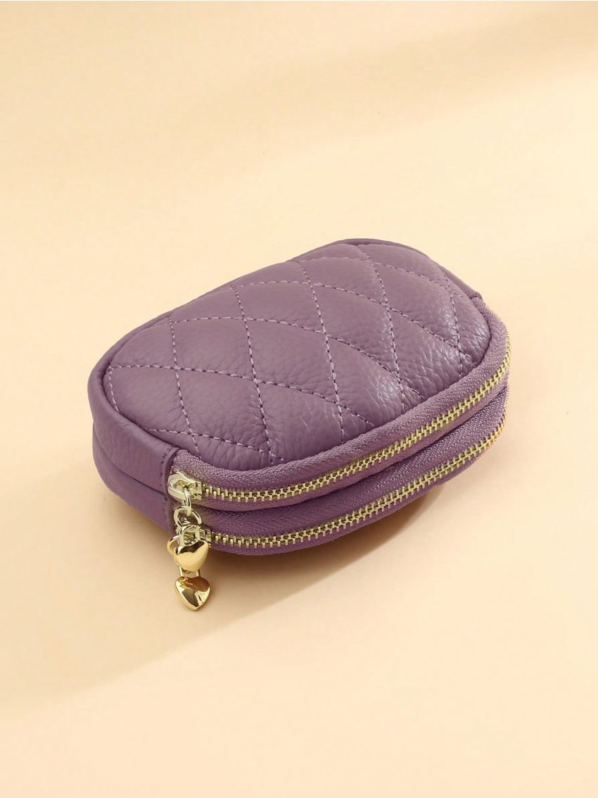 Litchi Embossed Coin Purse Fashionable Zipper Genuine Leather