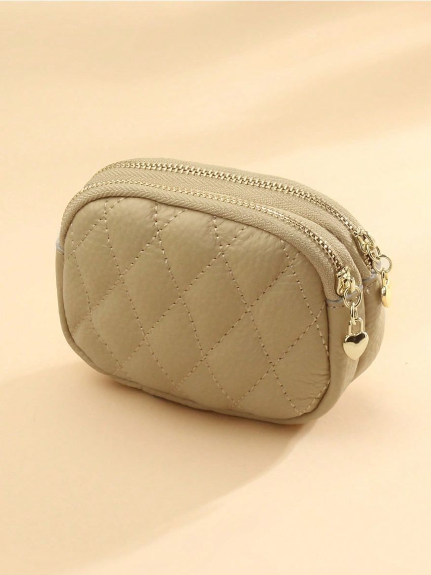 Litchi Embossed Coin Purse Fashionable Zipper Genuine Leather