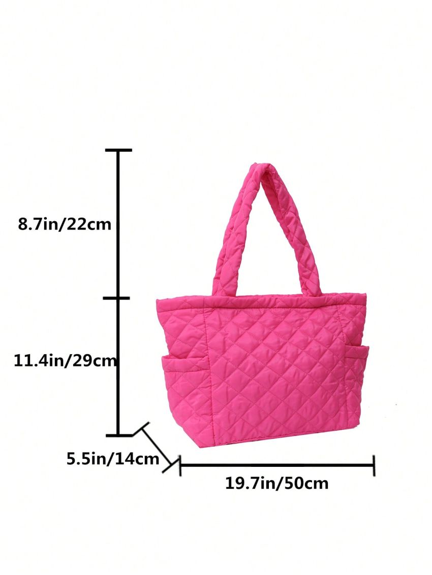 Quilted Shoulder Tote Bag Polyester Black