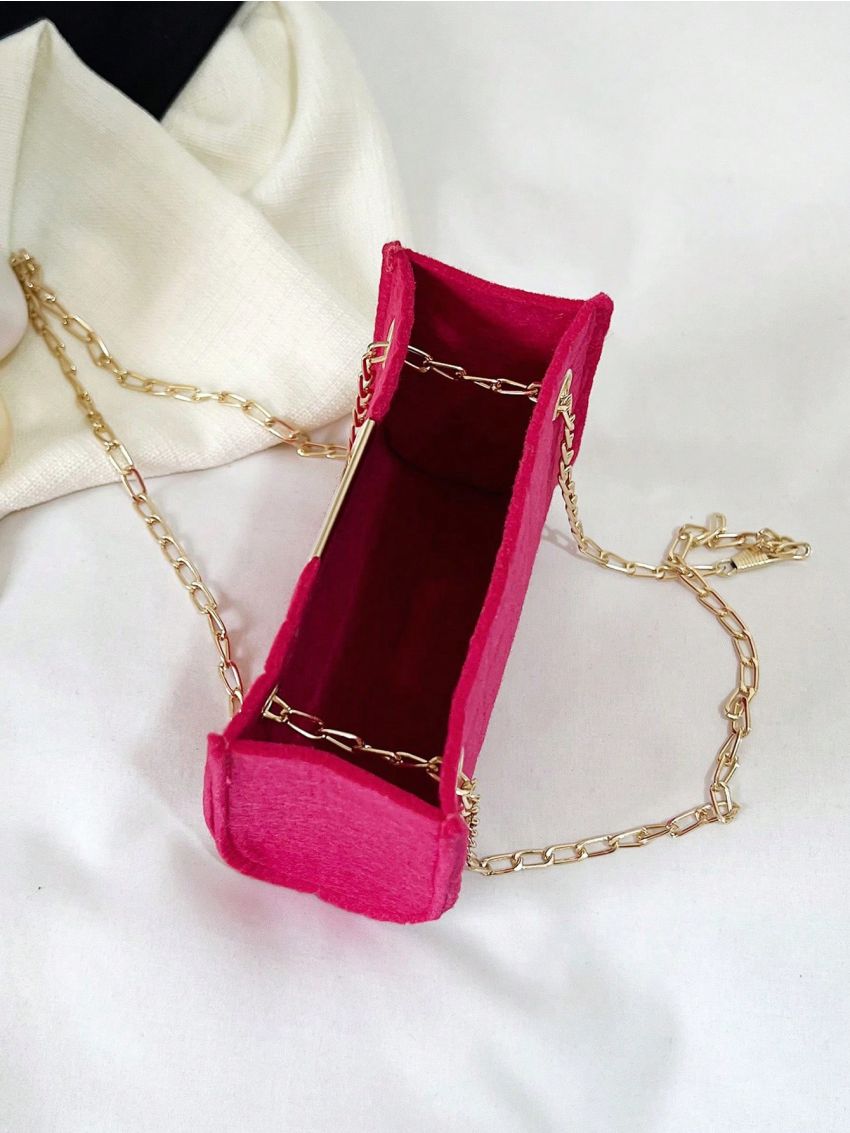 Mini Square Bag Faux Pearl & Heart Decor Neon Orange PU Funky