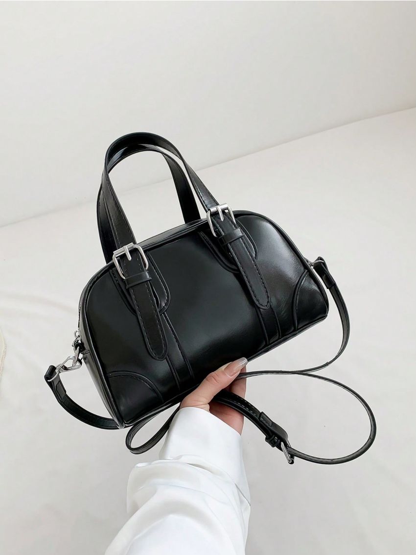 Buckle Decor Square Bag Metallic PU Funky