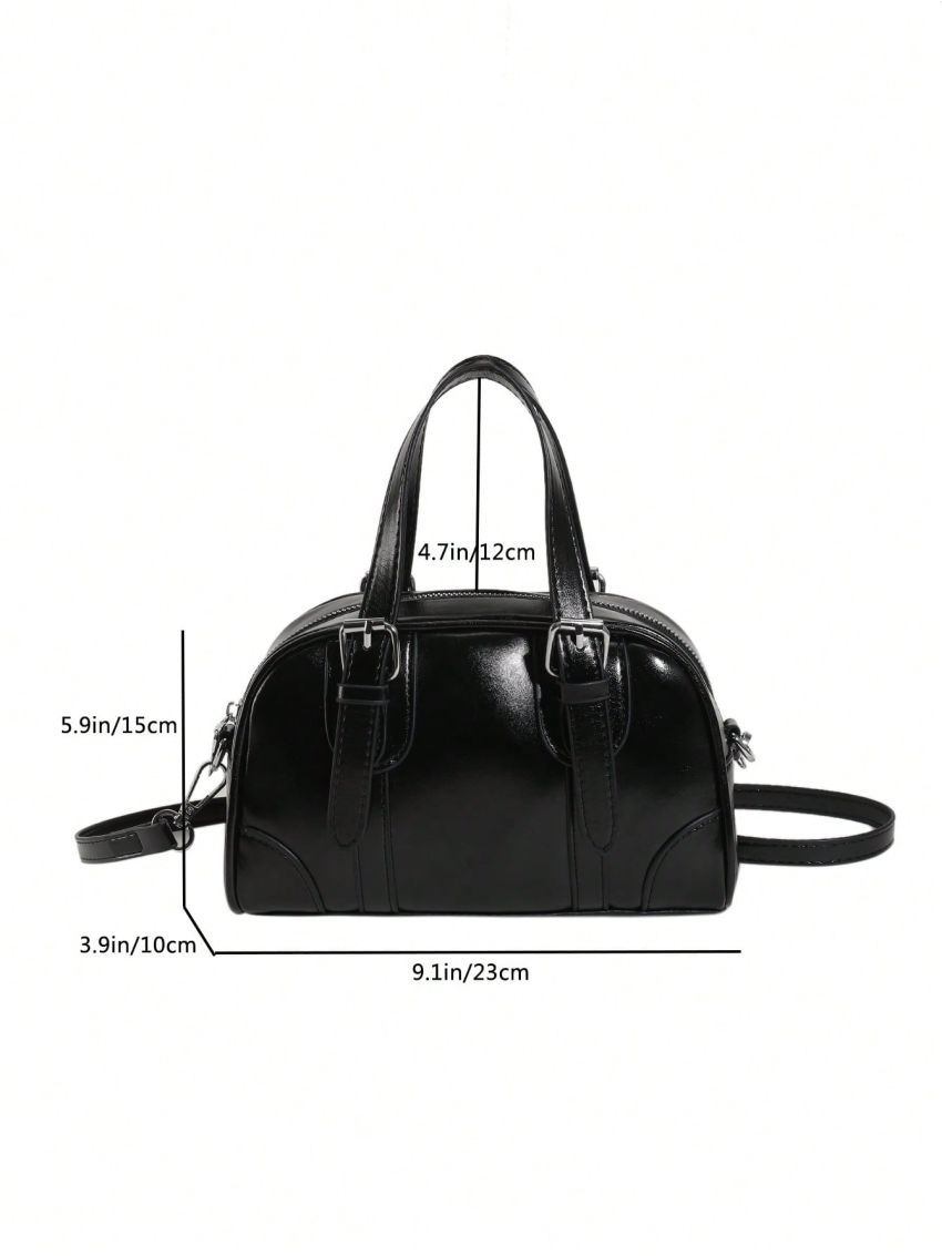 Buckle Decor Square Bag Metallic PU Funky