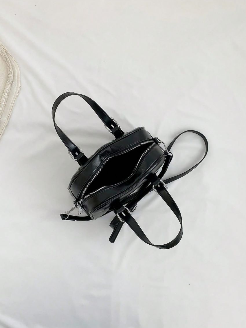 Buckle Decor Square Bag Metallic PU Funky