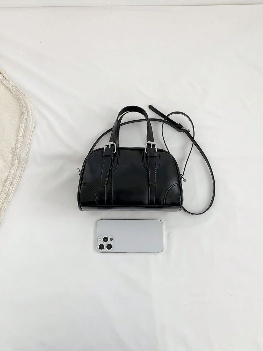 Buckle Decor Square Bag Metallic PU Funky