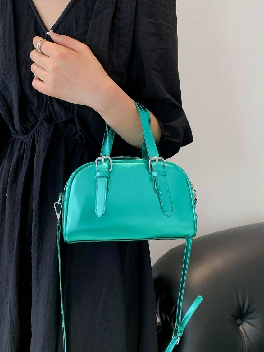 Buckle Decor Square Bag PU Black