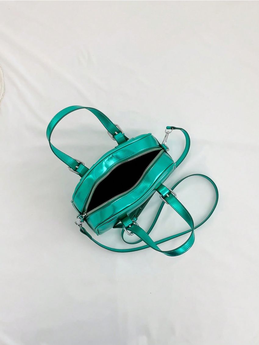 Buckle Decor Square Bag PU Black