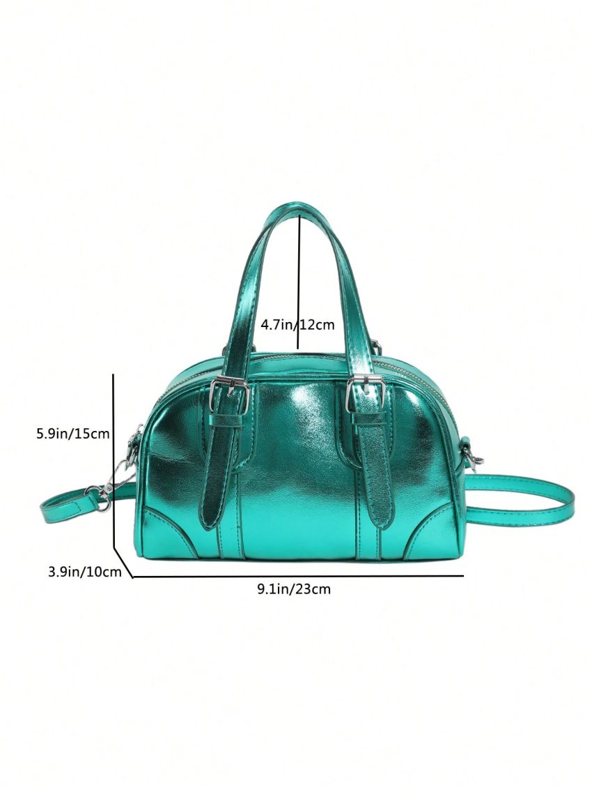 Buckle Decor Square Bag PU Black