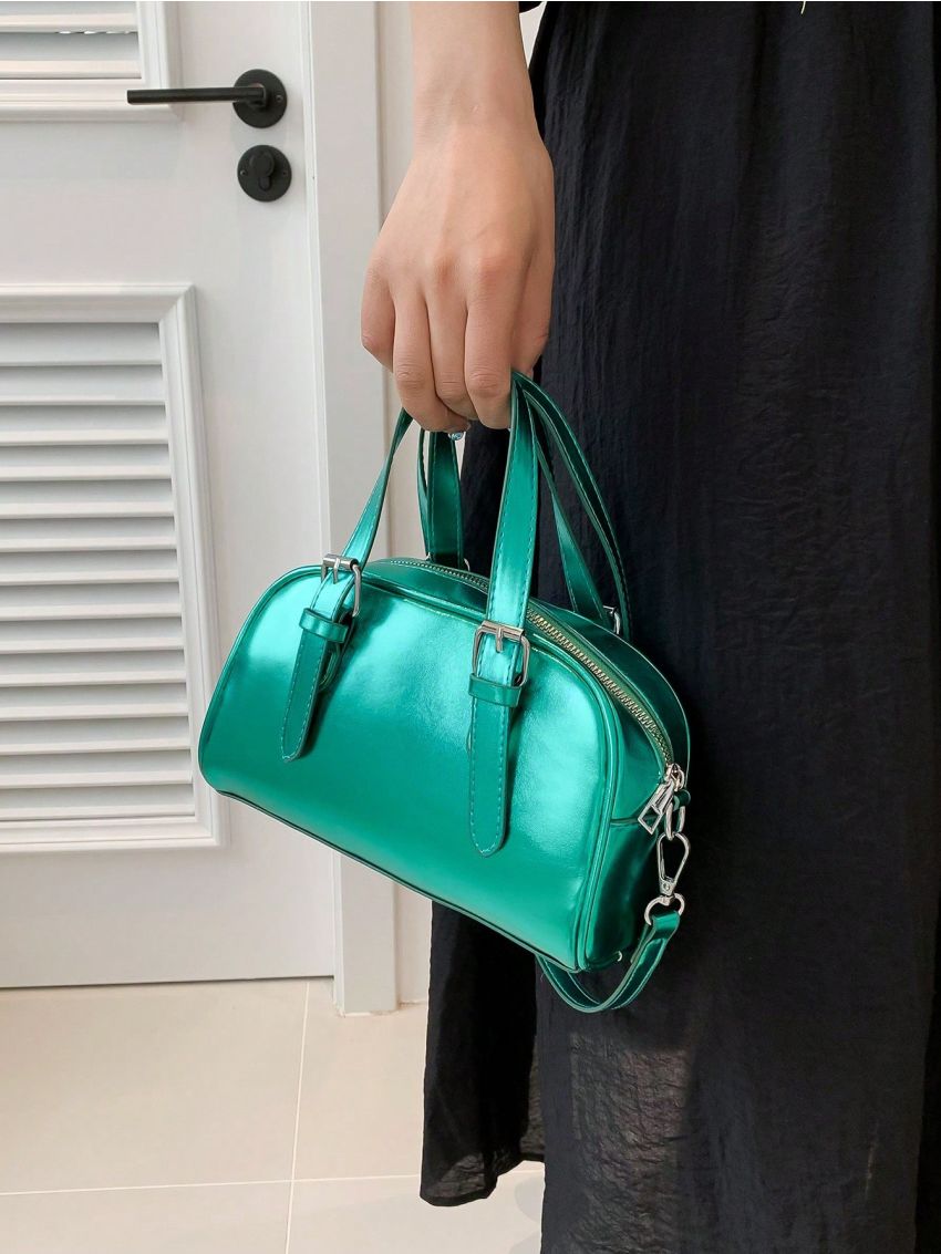 Buckle Decor Square Bag PU Black