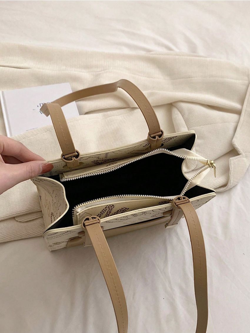 Letter Graphic Square Bag PU