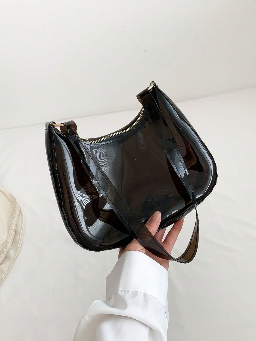 PVC Hobo Bag Black Minimalist, Clear Bag