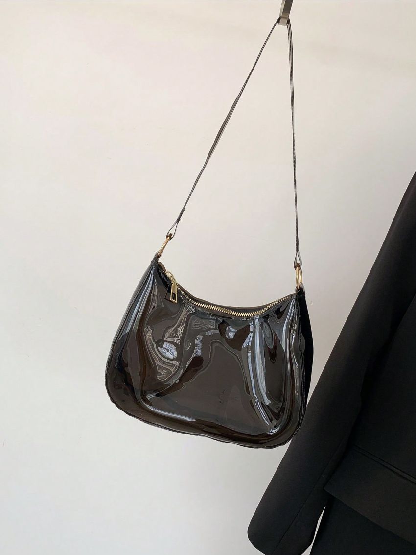 PVC Hobo Bag Black Minimalist, Clear Bag
