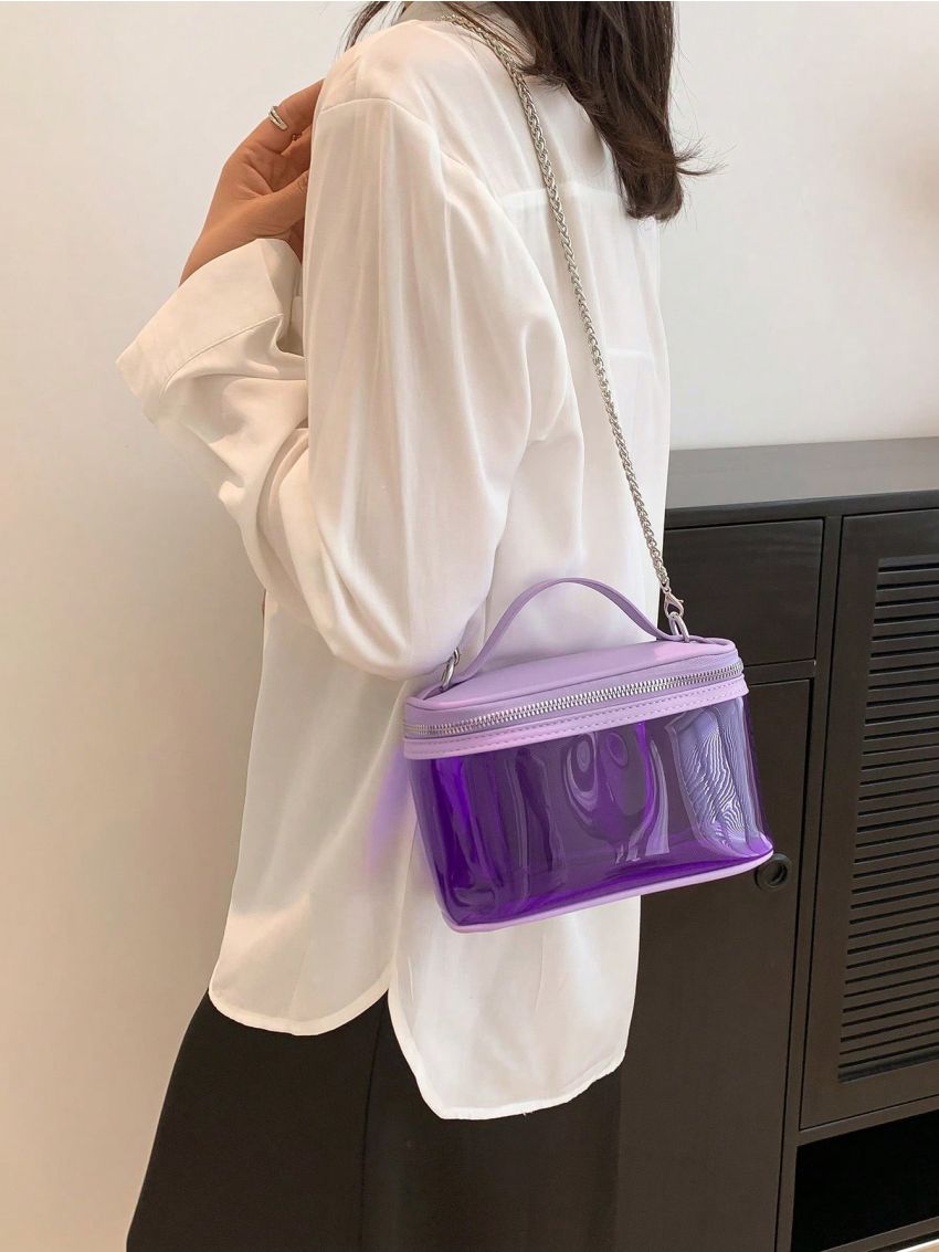 Mini Chain Satchel Bag Zipper, Clear Bag