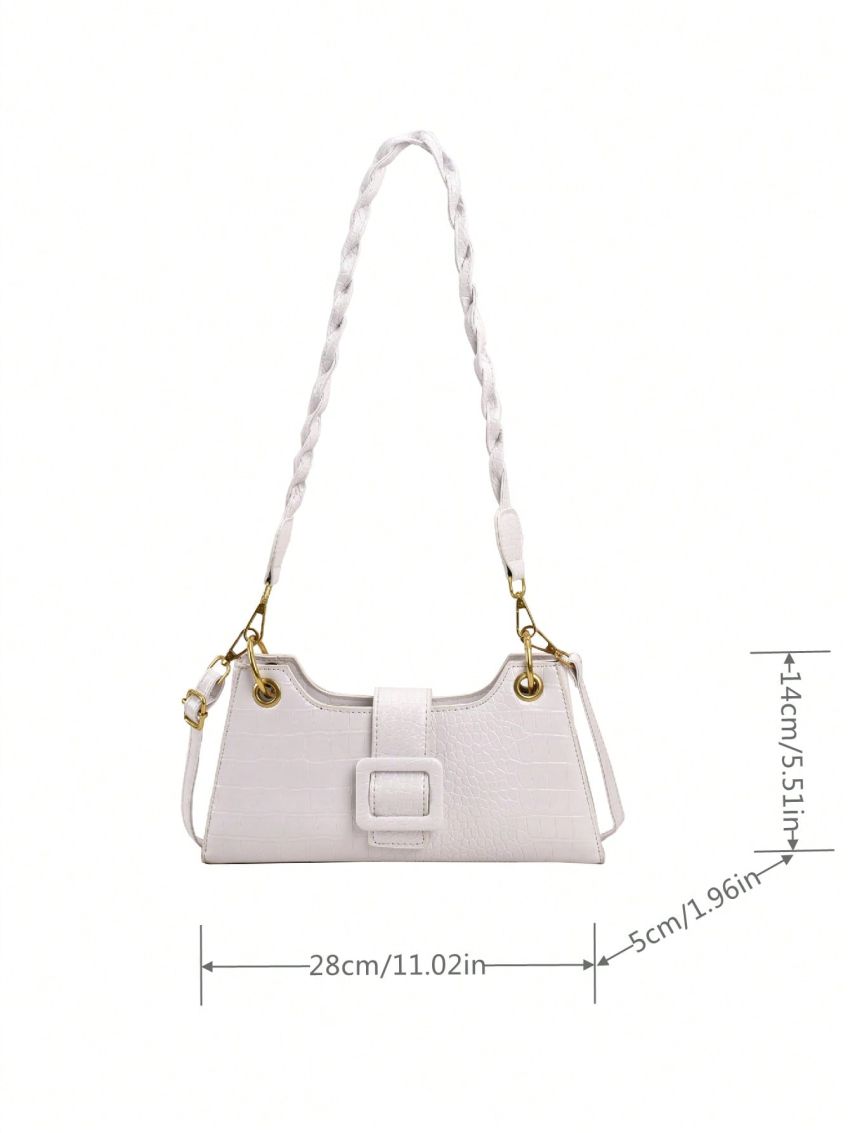 PU Baguette Bag Crocodile Print White