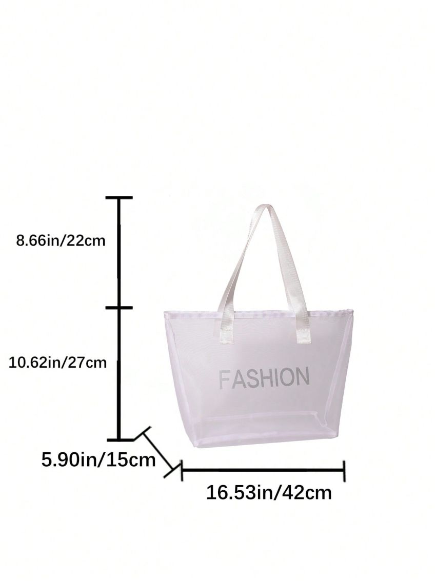 Large Beach Bag Letter Graphic Double Handle Zipper Polyester