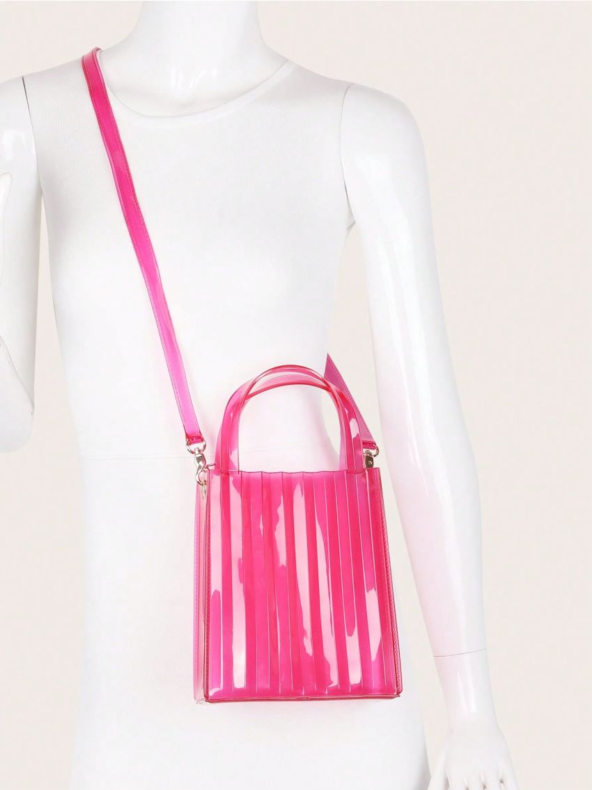 Mini Square Bag No-closure Double Handle Clear PVC Funky