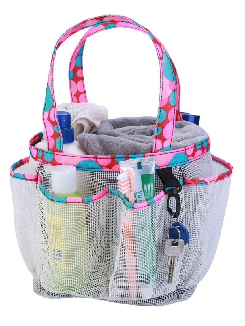Quick Dry Mesh Shower Caddy, Hanging Shower Tote Bag Toiletry Bath Organizer Makeup Cosmetic Storage Bag Basket with 8 Storage Pockets for Home Gym Travel Dorm Bathroom Washing Bag Case with Handle