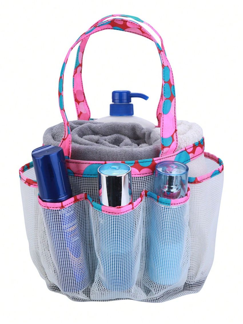 Quick Dry Mesh Shower Caddy, Hanging Shower Tote Bag Toiletry Bath Organizer Makeup Cosmetic Storage Bag Basket with 8 Storage Pockets for Home Gym Travel Dorm Bathroom Washing Bag Case with Handle