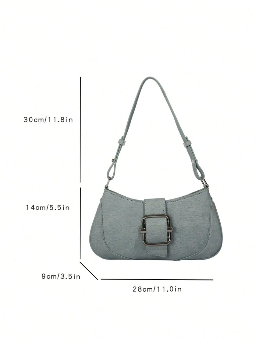 Buckle Decor Baguette Bag Zipper PU