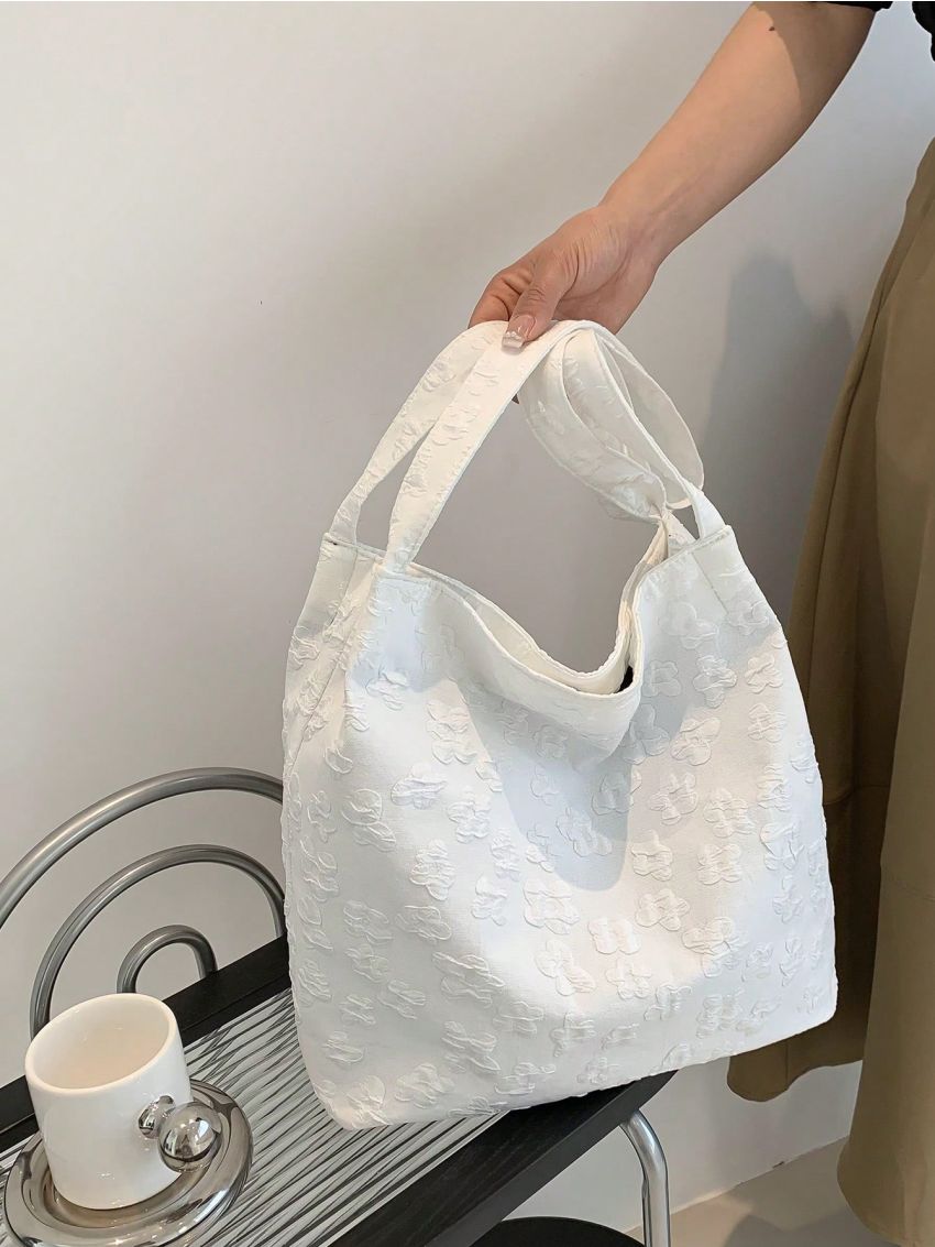 Flower Jacquard Shopper Bag Double Handle Polyester