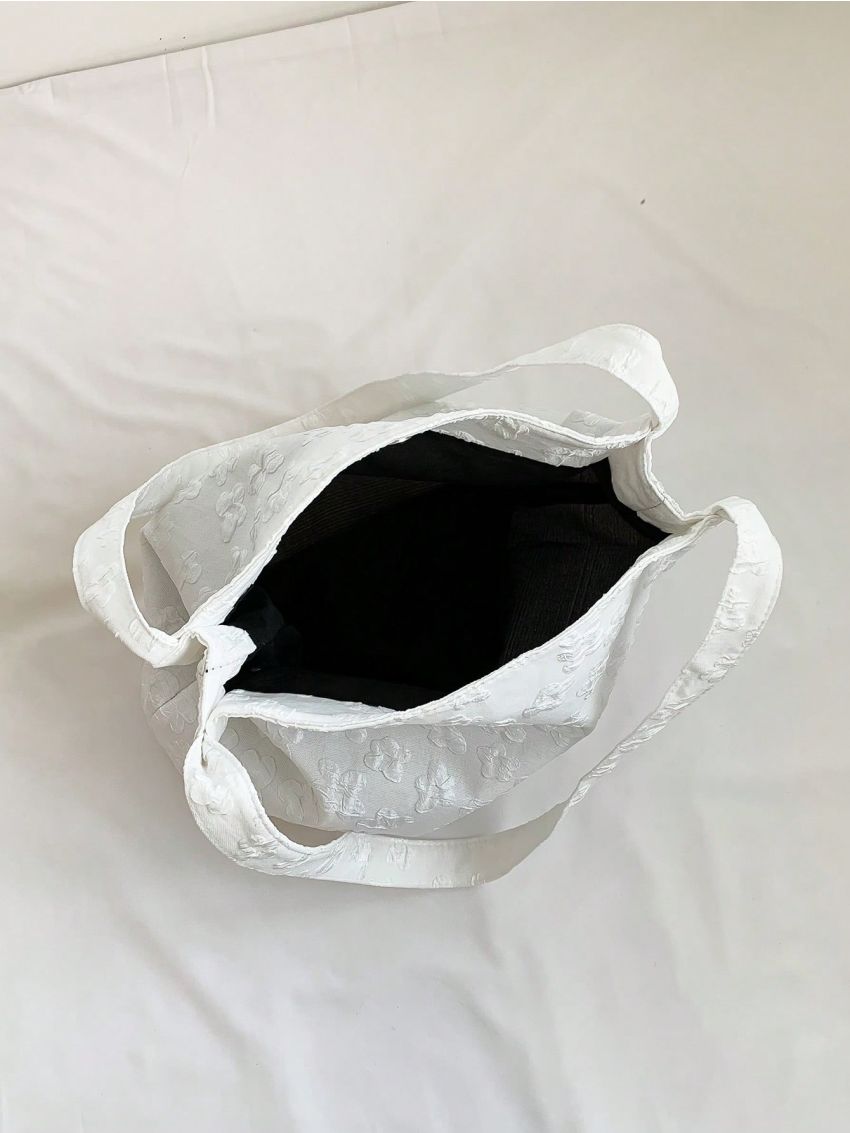 Flower Jacquard Shopper Bag Double Handle Polyester