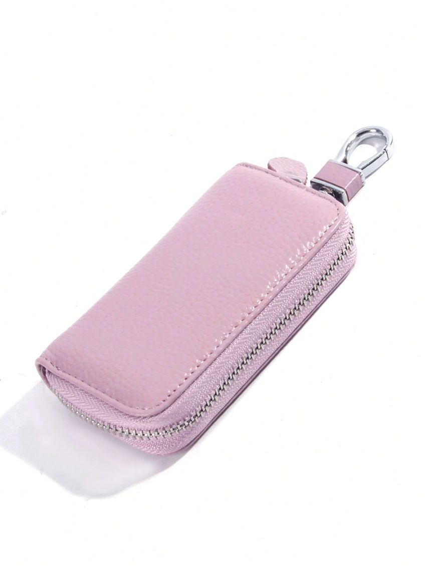 Litchi Embossed Key Case Zipper Genuine Leather
