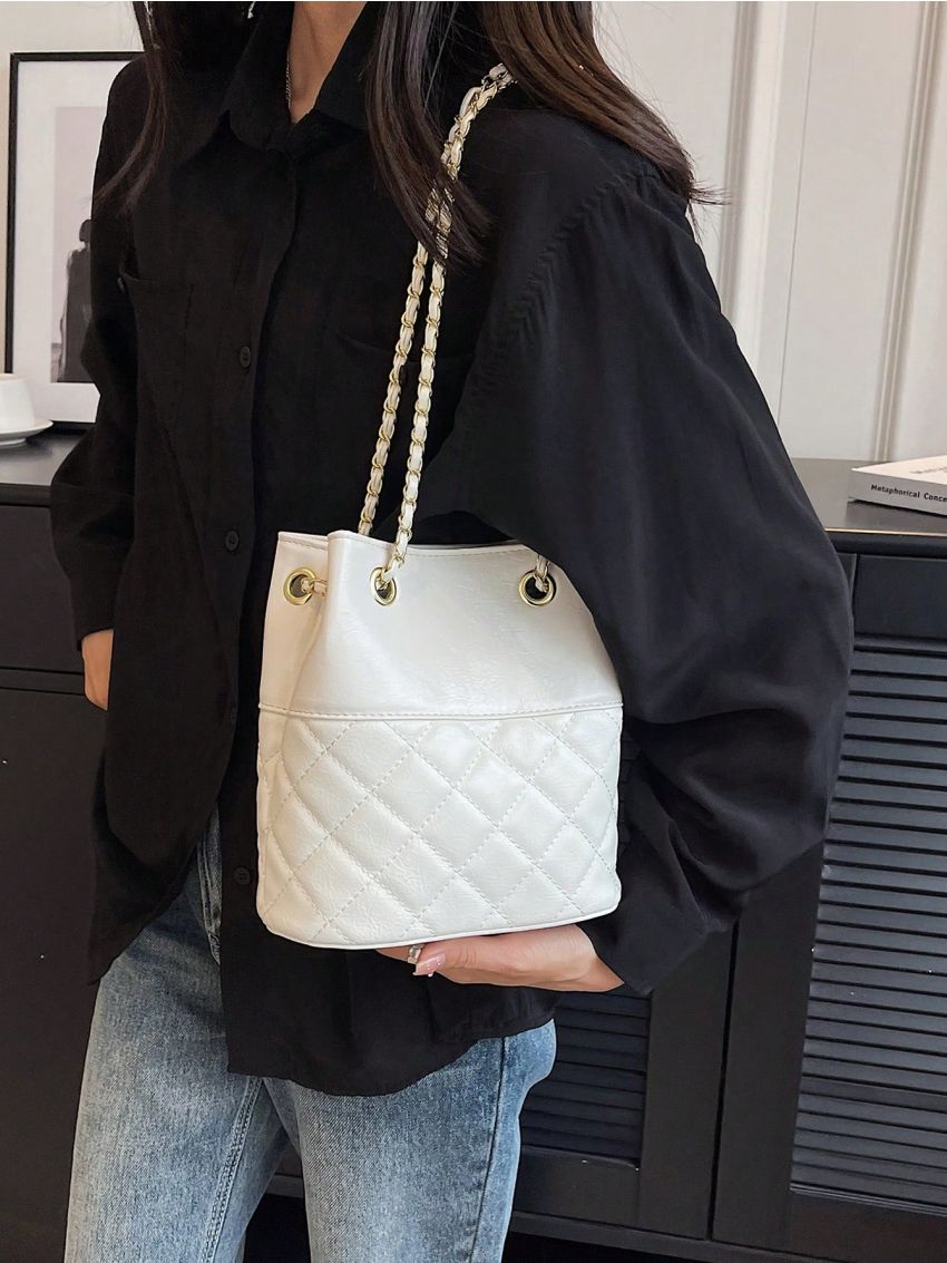 Mini Quilted Bucket Bag Drawstring Design Elegant