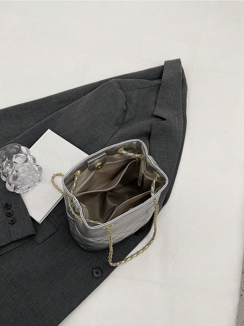 Mini Quilted Bucket Bag Drawstring Design Funky