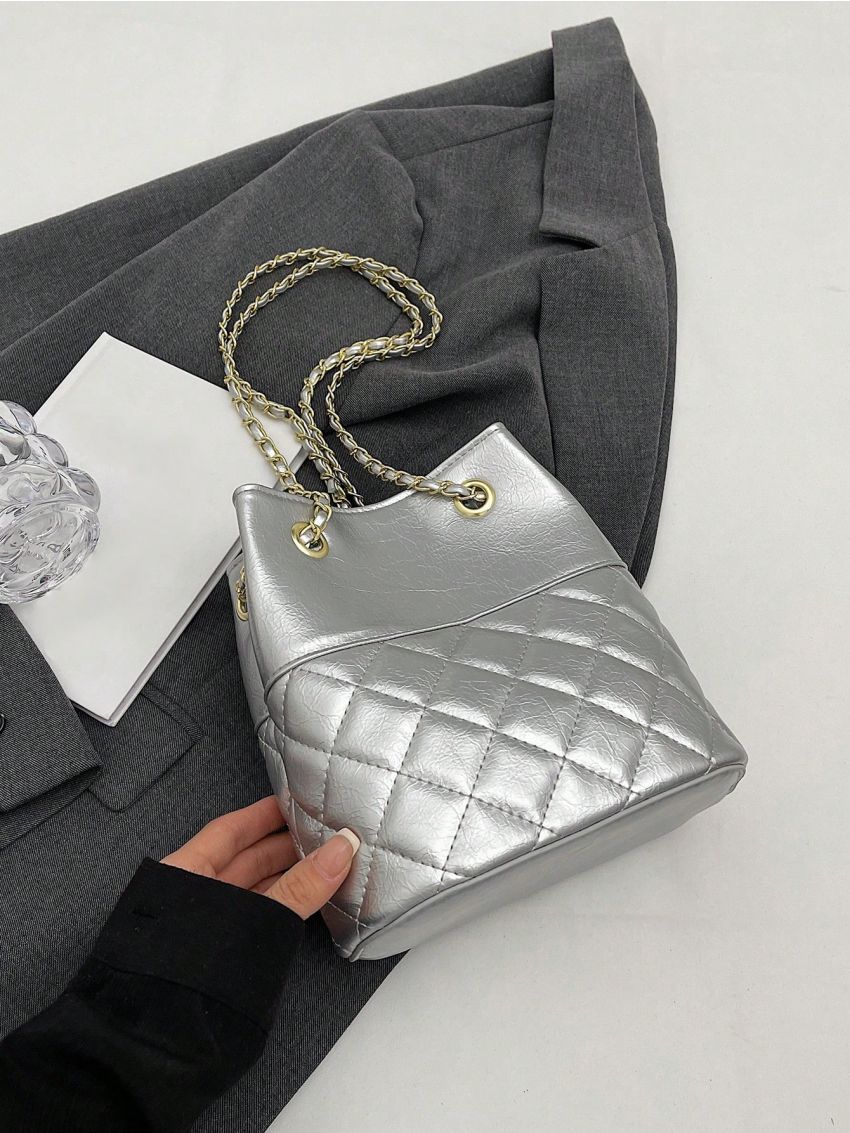 Mini Quilted Bucket Bag Drawstring Design Funky