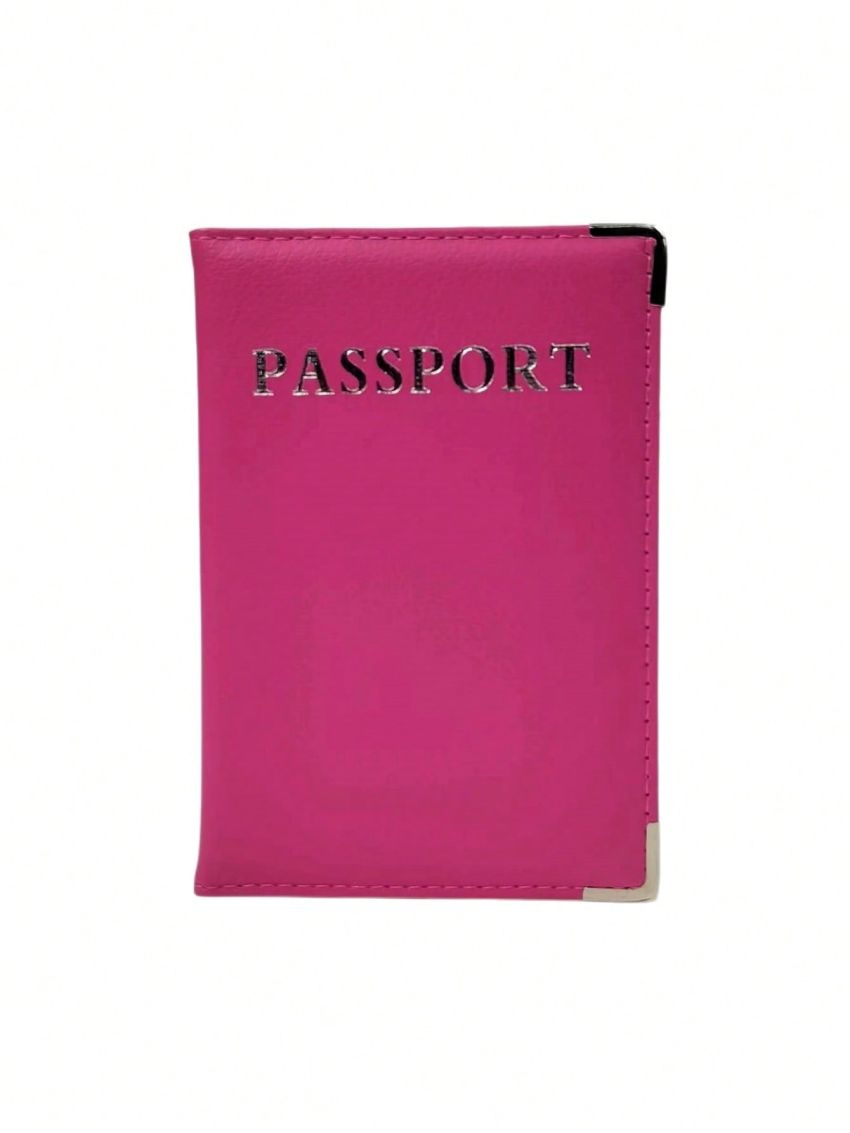 Letter Graphic Passport Case Bifold Neon Pink