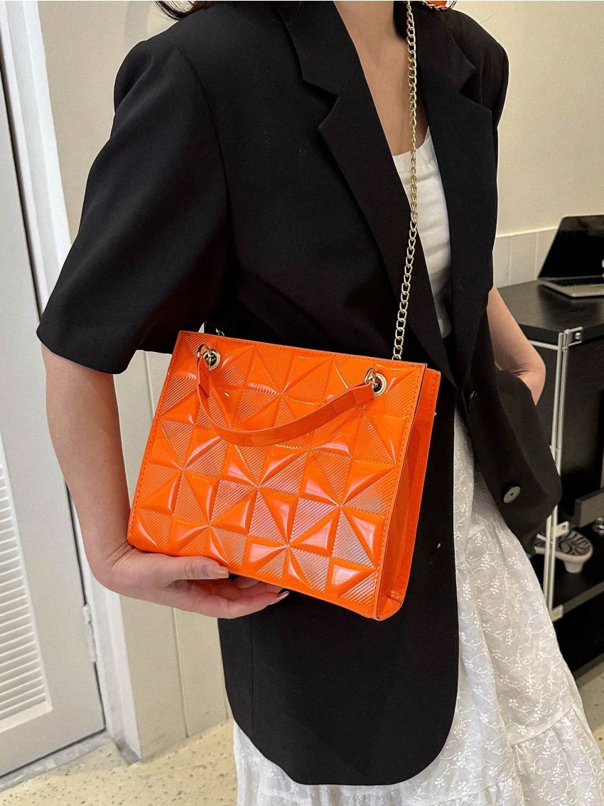 Geometric Pattern Square Bag Small Neon Orange Funky