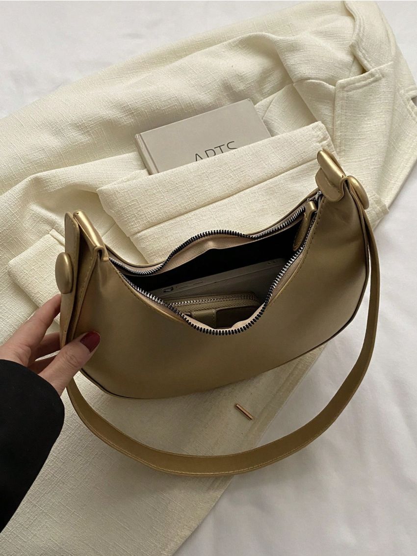 Minimalist Hobo Bag Small Zipper Green Pu