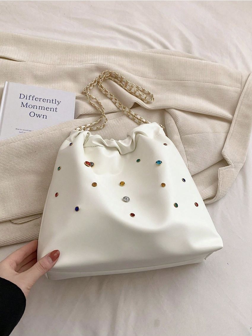 Rhinestone Decor Hobo Bag Chain Strap Large Capacity