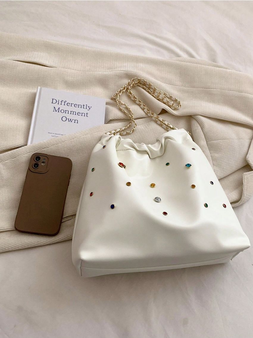 Rhinestone Decor Hobo Bag Chain Strap Large Capacity