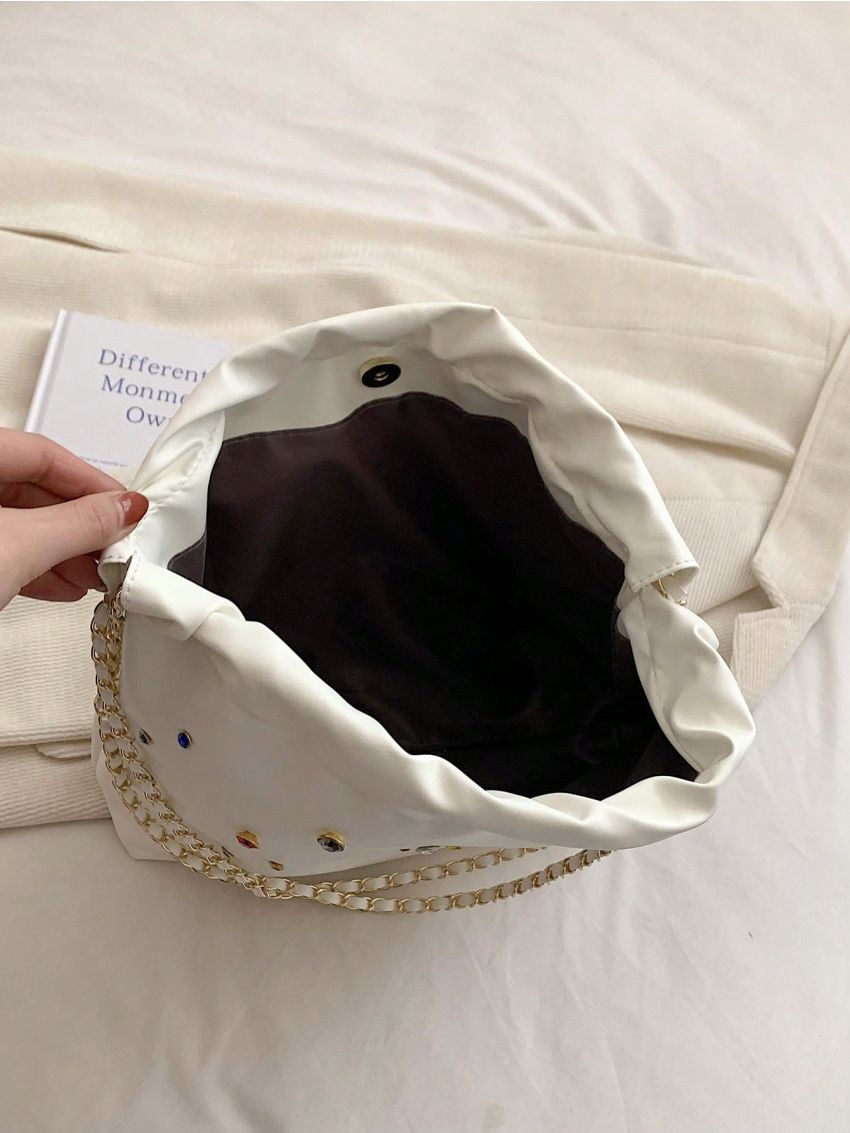 Rhinestone Decor Hobo Bag Chain Strap Large Capacity