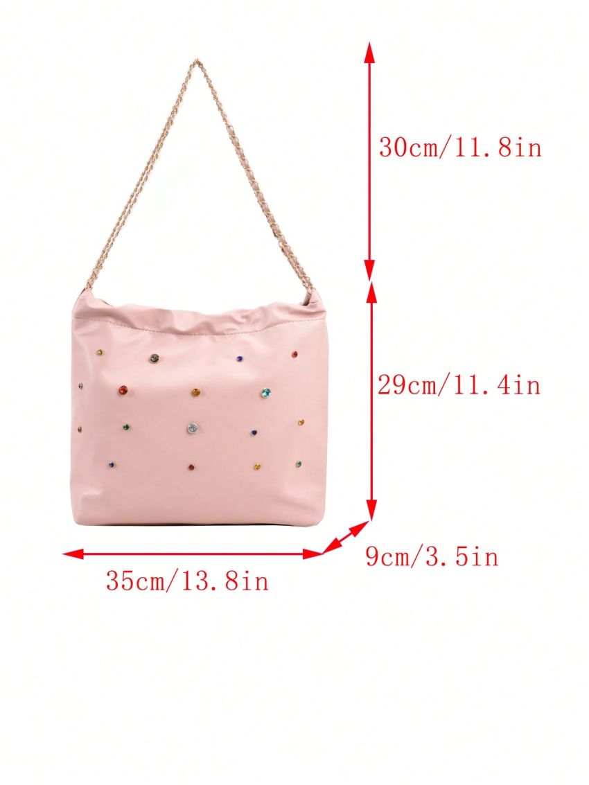 Rhinestone Decor Hobo Bag Chain Strap Large Capacity